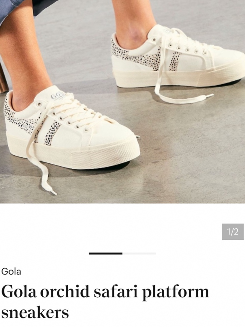 Gola Orchid Safari Platform Sneakers - Size 8/39 - White w/Spotted "Fur" Accents
